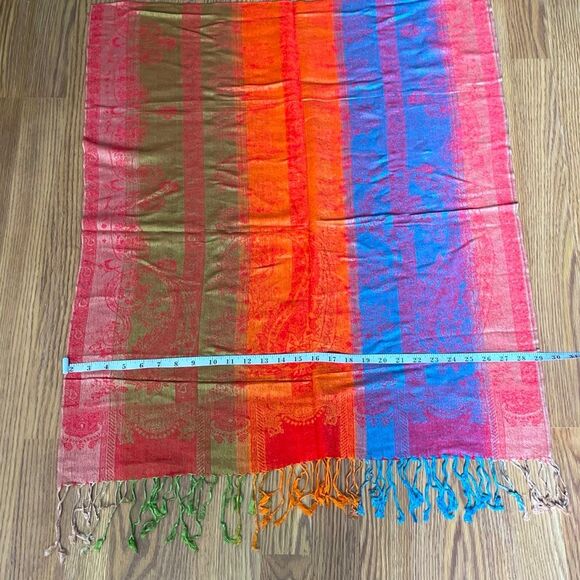 Pashmina Italian Cashmere Silk Paisley Large Scarf Wrap Tassel Fringe NWOT - Picture 5 of 8